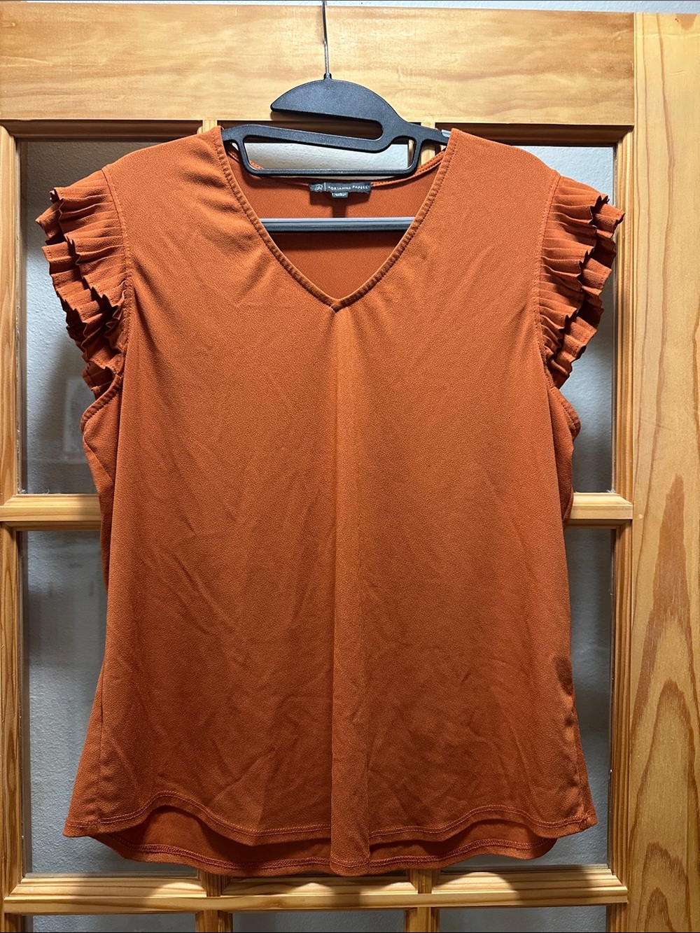Adrianna Papell Rust Ruffle Sleeve V-Neck Camisole